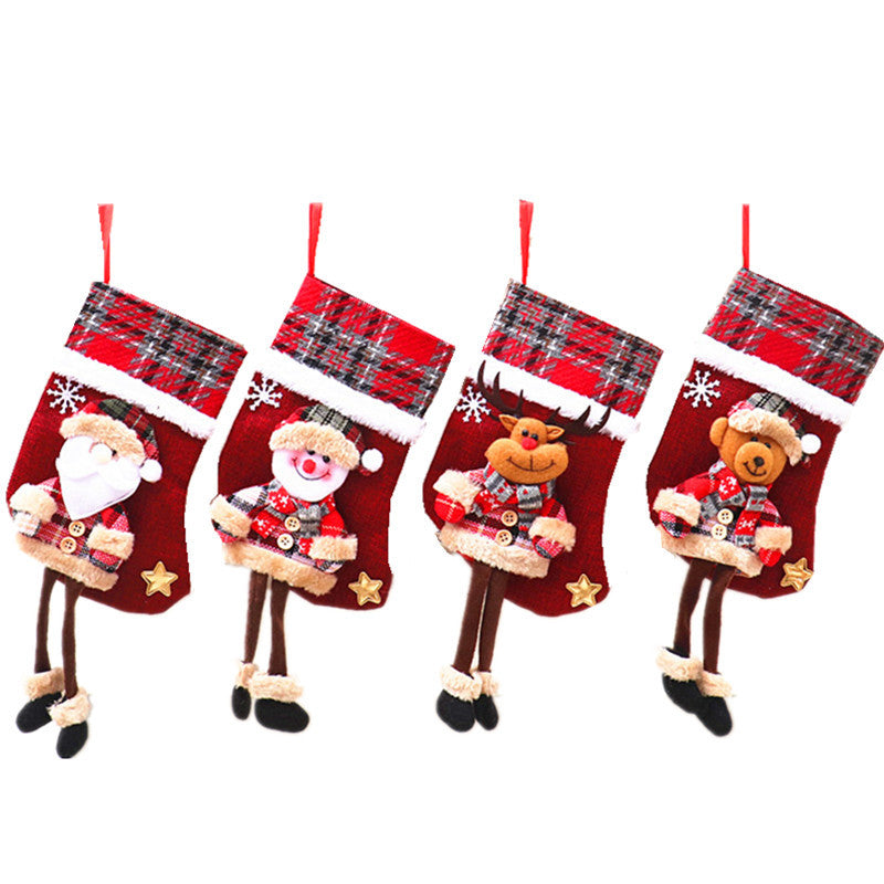Wholesale Christmas Plaid Linen Socks Decorations
